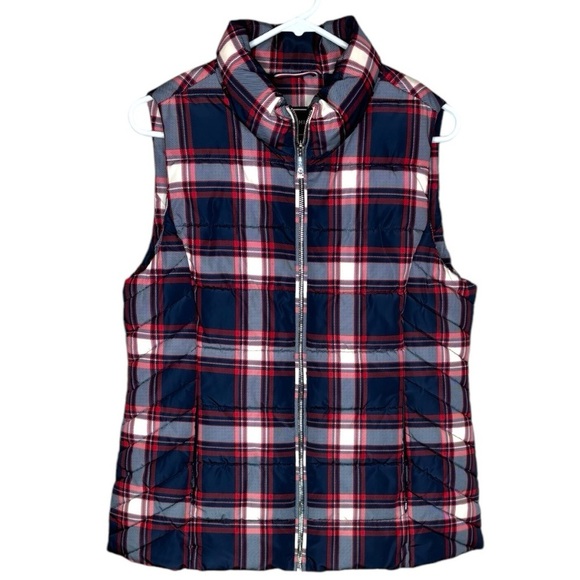 Tommy Hilfiger Womens Preppy Plaid Quilted Puffer Vest Size M Pockets Insulated